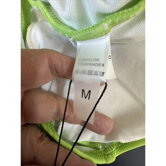 Women's M Cut Out One-Piece Halter Swimsuit Neon Green NWT - Picture 14 of 16